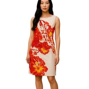 Anne Klein Woman's Floral Sleeveless Stretch Back Zip Sheath Dress Sz 6 Tropical